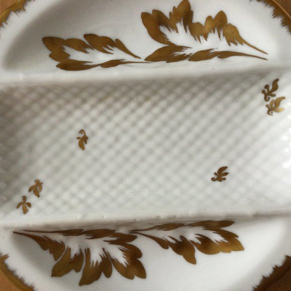 Hand painted Porcelain de France three section serving plate gold leaves - Picture 3 of 5